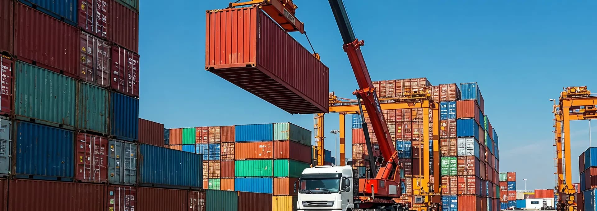 Container freight station with trucks and cargo for CFS pickup and delivery services